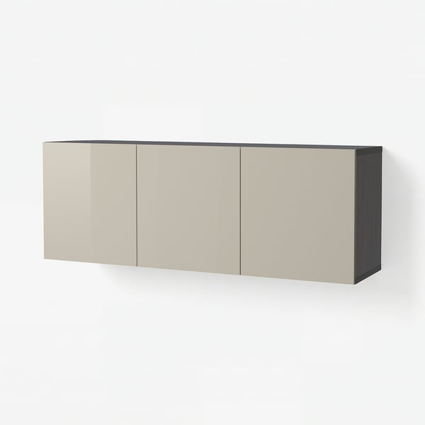 BESTÅ Wall-mounted cabinet combination, black-brown/Selsviken high-gloss/beige, 180x42x64 cm
