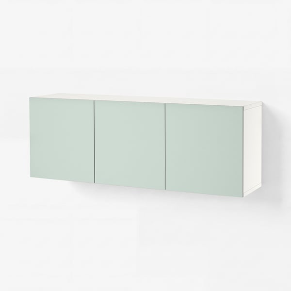 BESTÅ Wall-mounted cabinet combination, white/Hjortviken pale grey-green, 180x42x64 cm