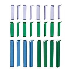 BEVARA sealing clips, assorted colours, made from 50% recycled plastic, rectangular with hooked ends.