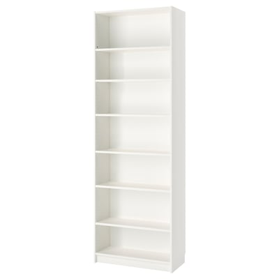 Ikea BILLY white bookcase with six adjustable shelves.