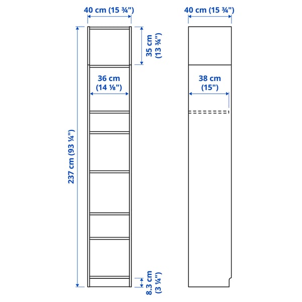Illustration with measurements for the product: BILLY.