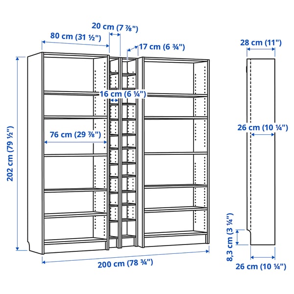 Illustration with measurements for the product: BILLY.