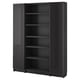 Black BILLY bookcase, modern design, wooden texture, glass doors, four adjustable shelves.