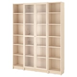 White BILLY bookshelf with adjustable shelves and glass doors.
