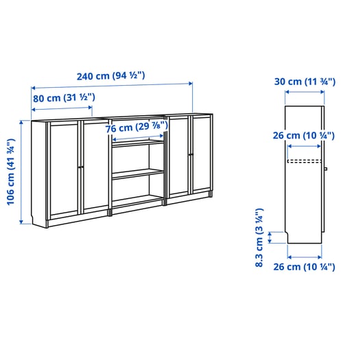 Illustration with measurements for the product: BILLY.