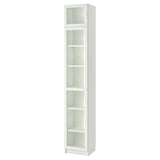 White BILLY bookcase, tall with glass doors, adjustable shelves.