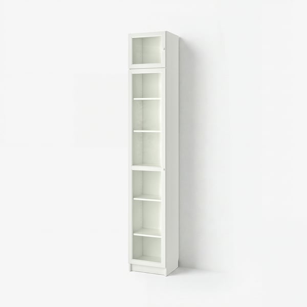 BILLY / OXBERG Bookcase w height extension ut/drs, white/glass, 40x41x237 cm