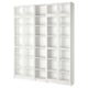 White BILLY bookcase with clear glass doors, adjustable shelves, and minimalist design.