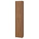 A BILLY tall bookcase in oak color, made of particleboard and fiberboard, standing upright with two doors.