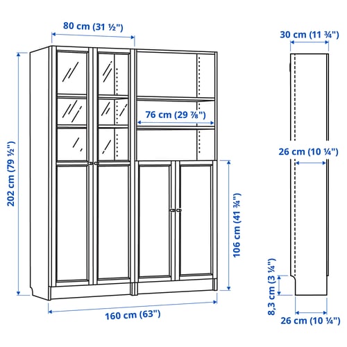 Illustration with measurements for the product: BILLY.