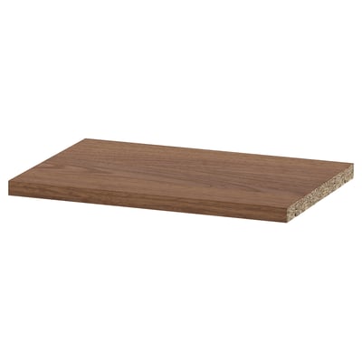 BILLY shelf, walnut finish, rectangular, flat, particleboard core.