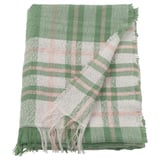BISKOPSMÖSSA green & white throw blanket, soft, fringed, recycled polyester.