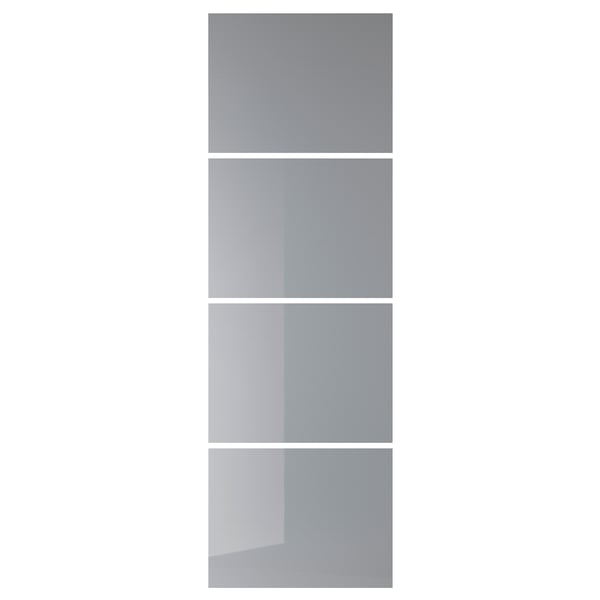 Displays a set of BJÖRNÖYA glass cabinet doors in grey, featuring frosted glass panels with a sleek, modern design.