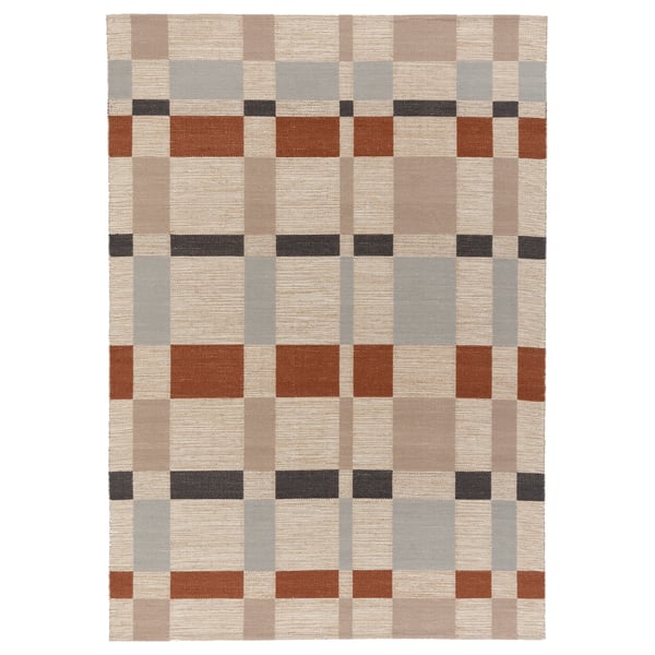 Handwoven BLÅLJUS rug, multicolor checkered, rectangular, wool and jute blend.