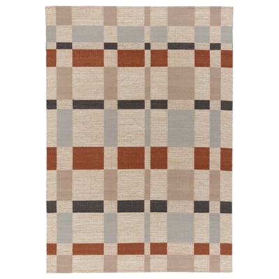 Handwoven BLÅLJUS rug, multicolor checkered, rectangular, wool and jute blend.