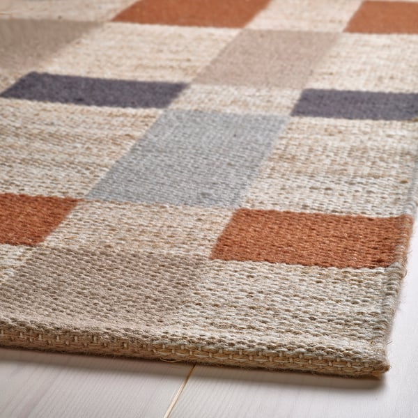 BLÅLJUS Rug, flatwoven, handwoven natural/grey/brown check, 170x240 cm