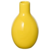Bright yellow vase, round shape, narrow neck, stoneware.