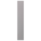 A vertical, grey BODBYN cabinet panel with beveled edges, made of acrylic-painted fiberboard, providing a smooth and traditional design.