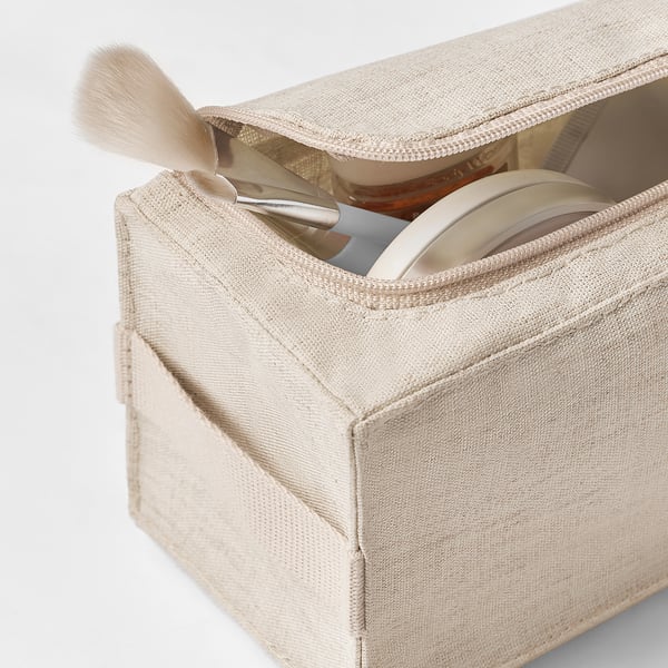 Beige BOLLÖSUND organizer box, recycled polyester, for drawer storage of small items.