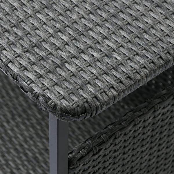 Close-up of woven gray outdoor furniture, showing intricate patterns and durable materials.