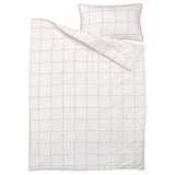 BREDVECKLARE: white duvet & pillow cover set, grid pattern, pink lines, cotton-viscose blend, smooth, rectangular.