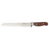 A BRILJERA damascus steel knife with a wooden handle. It a sharp blade and durable, ergonomic design.