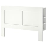 BRIMNES white headboard, modern design with shelves, ideal for small spaces.