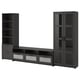 Modern dark grey tv unit with glass doors, drawers, and adjustable shelves.