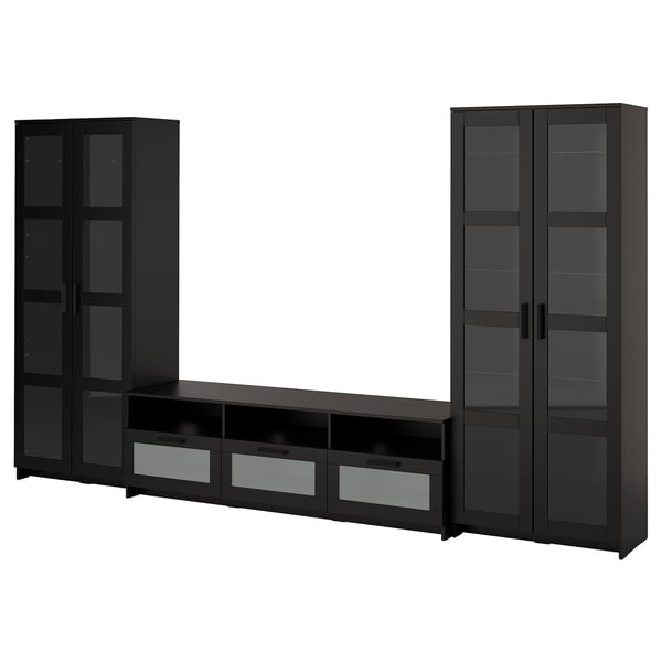 BRIMNES TV storage combination/glass doors, black, 340x41x190 cm
