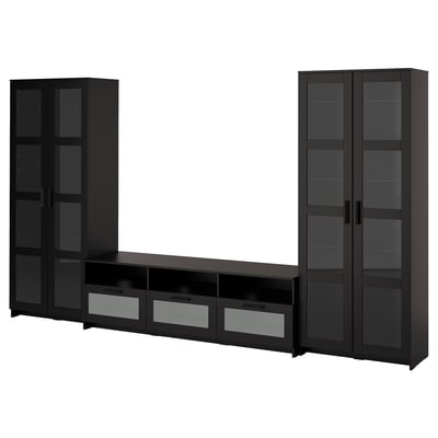BRIMNES TV storage combination/glass doors, black, 340x41x190 cm