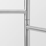 Stainless steel towel stands polished tubes and robust connectors, showcasing its sturdy and sleek design.