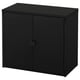 A black BROR cabinet with a rectangular shape and metal design. It has two doors and a flat top, perfect for sturdy storage.