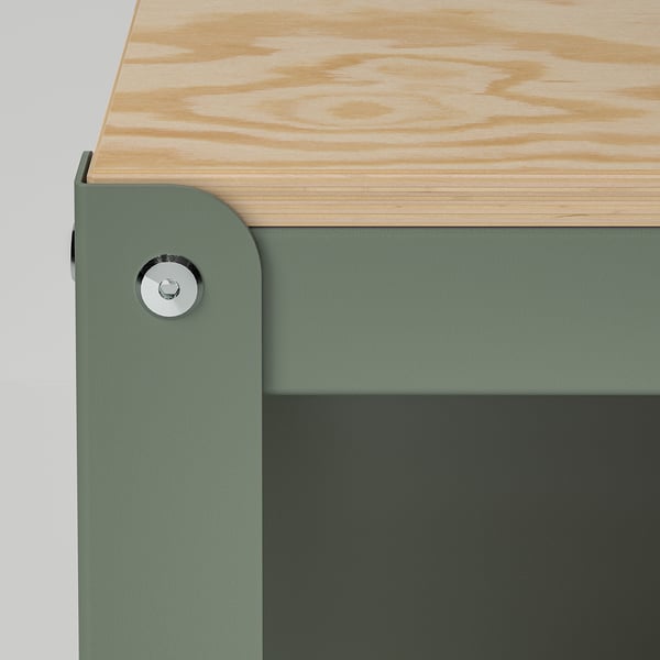 Workbench with wood and metal join.