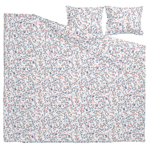 BRUDKRUSBÄR duvet set, white with blue & orange florals, 100% organic cotton.