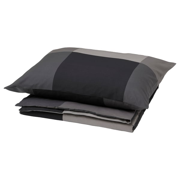 BRUNKRISSLA grey bed set, rectangular, with colored blocks, cotton-viscose blend.