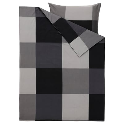 BRUNKRISSLA Duvet cover and pillowcase, black, 140x200/70x90 cm