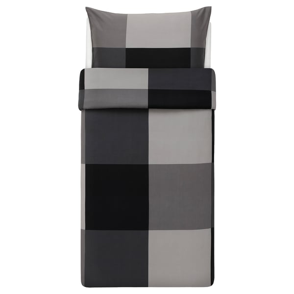 Black, gray BRUNKRISSLA bedding set, rectangular, checkered pattern.