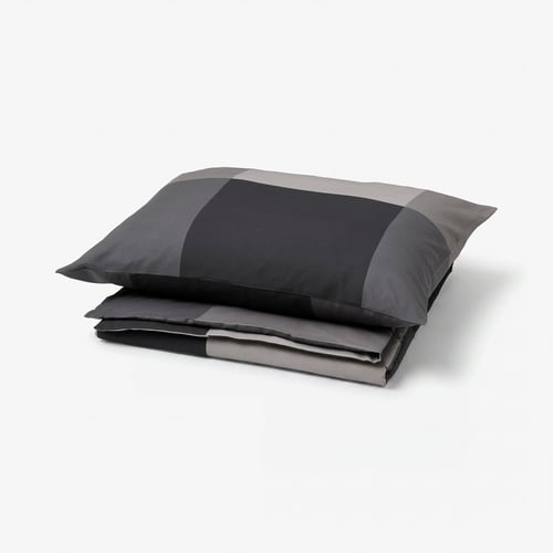 BRUNKRISSLA bedding set, grey, square with diagonal stripes, cotton/viscose, ultra-soft.