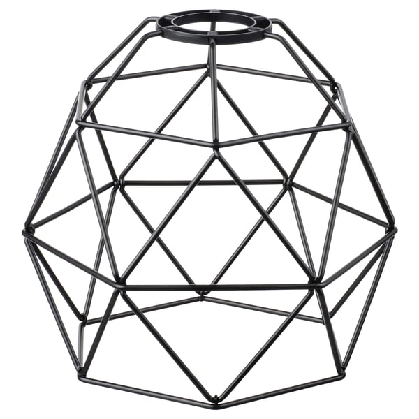 Black BRUNSTA lamp shade, geometric, metallic, modern-minimalist.