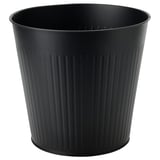 Black galvanized steel planter with ribbed design.