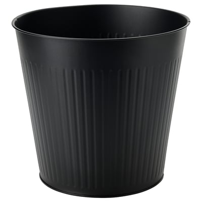 Black galvanized steel planter with ribbed design.