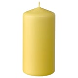 DAGLIGEN: yellow pillar candle with smooth, rounded top. Solid, unscented, made of paraffin and plant wax.