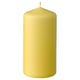 DAGLIGEN: yellow pillar candle with smooth, rounded top. Solid, unscented, made of paraffin and plant wax.