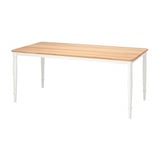 DANDERYD rectangular dining table, light wood top, white legs.