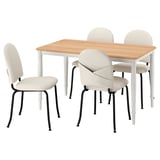 Wooden DANDERYD dining set with table and cream chairs, black metal legs, modern yet traditional.