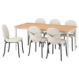 DANDERYD dining set: wooden top table, 6 beige chairs with metal legs, modern & traditional style.
