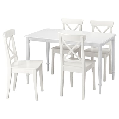 DANDERYD, white dining set includes square table and four chairs.