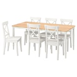 A DANDERYD 6-seat dining set with a white frame and wood veneer table top, featuring a classic design with metal and wooden elements.
