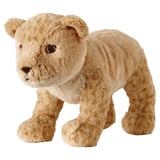 Soft beige lion cub plush toy, made of polyester, standing upright with soft fur and friendly face, perfect for cuddling.