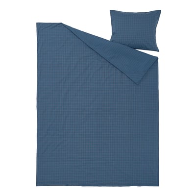 Dark blue chequered duvet cover and matching pillowcase, 100% cotton.